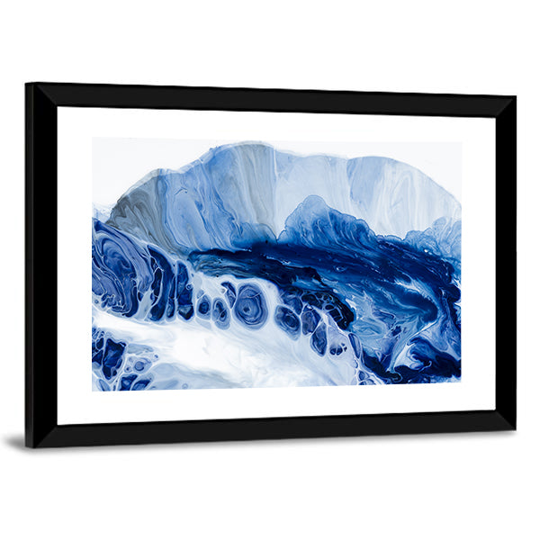Blue Marbled Abstract with Dark Navy Center Canvas Wall Art