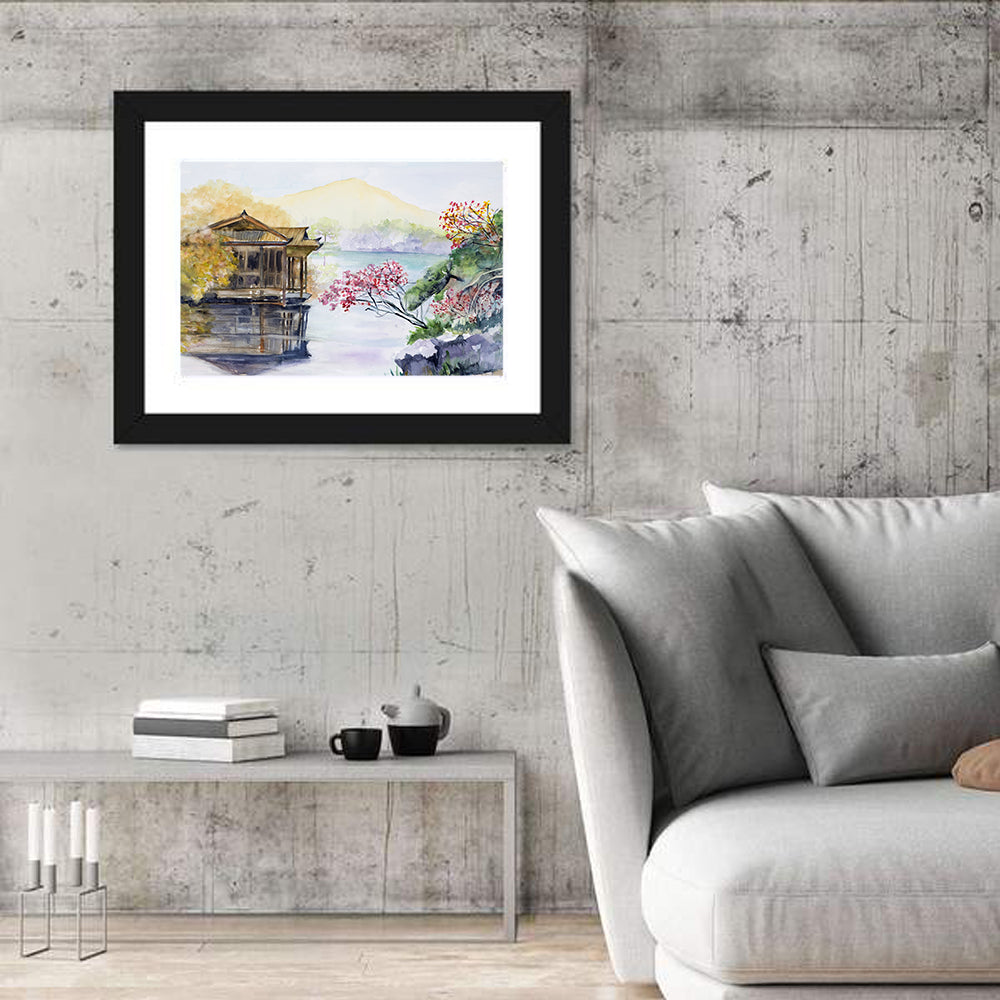 West Lake Pavilion and Blossoms Canvas Wall Art