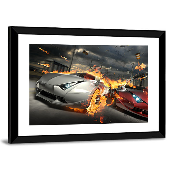 Futuristic Street Car Chase Canvas Wall Art