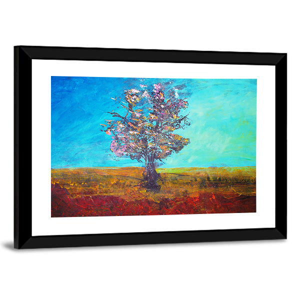 Solitary Blossom Tree in Field Canvas Wall Art
