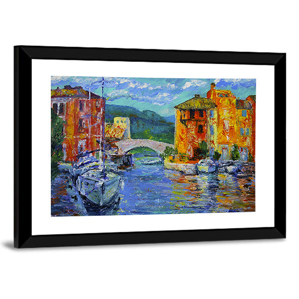 Port Grimaud Canal Scene with Sailboat Canvas Wall Art