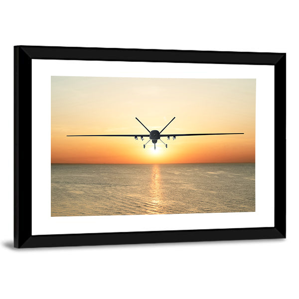 Military Drone at Sunset Canvas Wall Art
