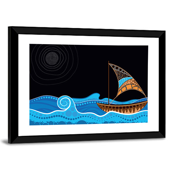 Dotted Sailboat on Starry Sea Canvas Wall Art