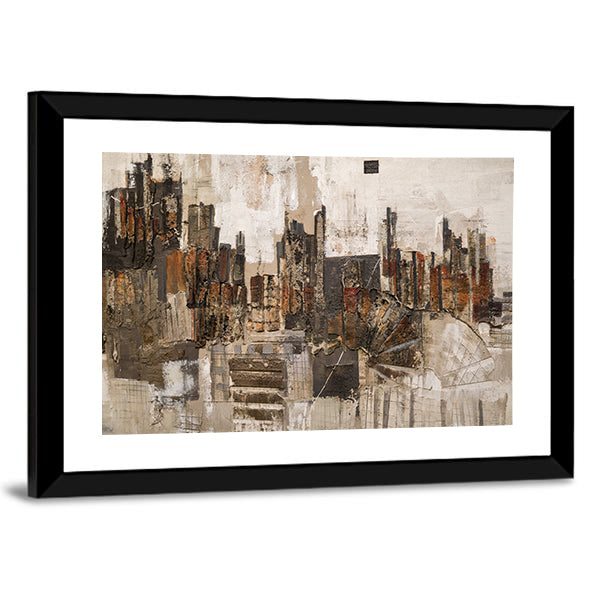 Textured Abstract Urban Skyline Canvas Wall Art