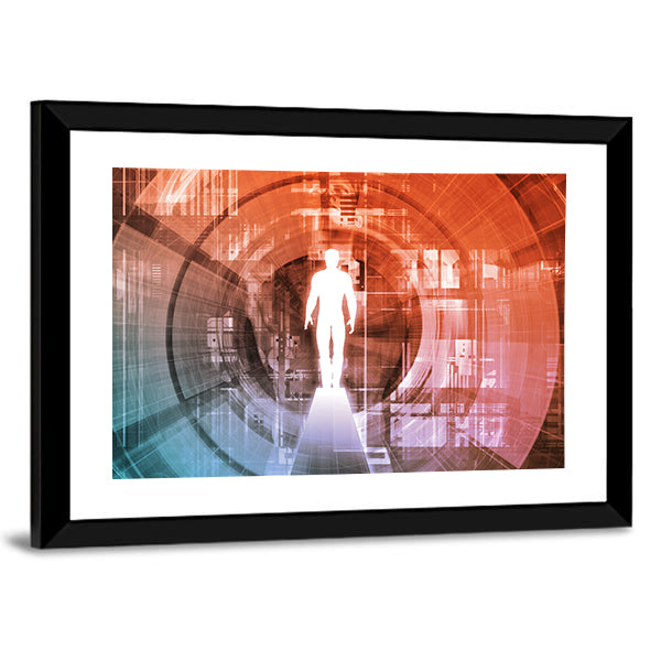 Technology Gateway with Glowing White Figure Canvas Wall Art