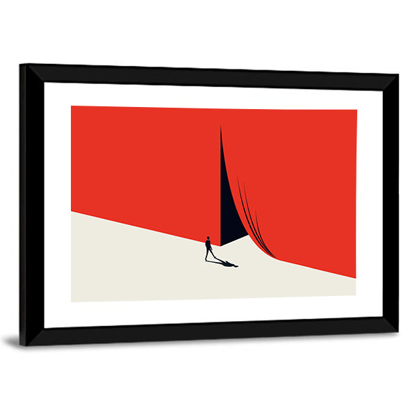Man Walking Across Red Minimalist Landscape Canvas Wall Art