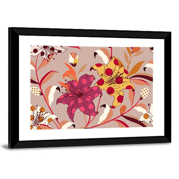 Retro Polka-dot Lily Pattern Canvas Wall Art