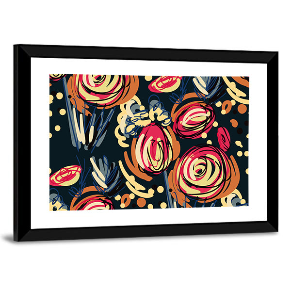 Abstract Colorful Doodle Rose Canvas Wall Art