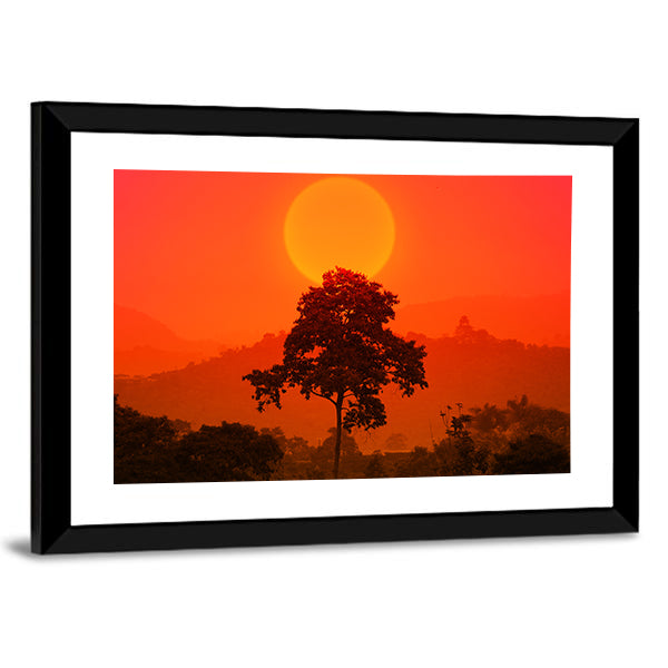 African Sunset with Big Tree Canvas Wall Art