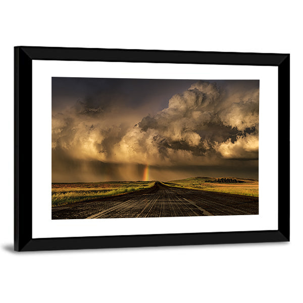 Travel Through South Dakota Border Near Lemmon Town Canvas Wall Art in black, gray and orange, framed print, product view on a white background