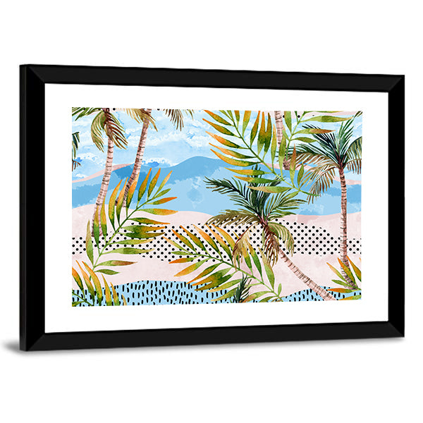 Summer Beach Abstract with Palms Canvas Wall Art