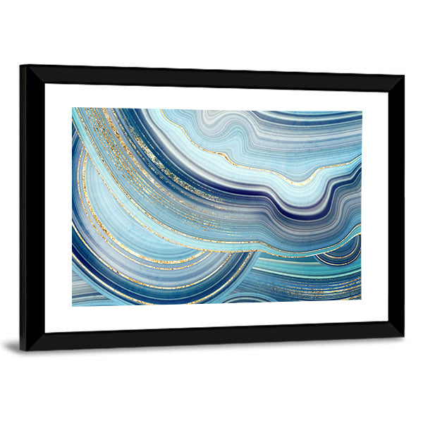 Swirling Blue Agate Marble with Gold Veins Canvas Wall Art