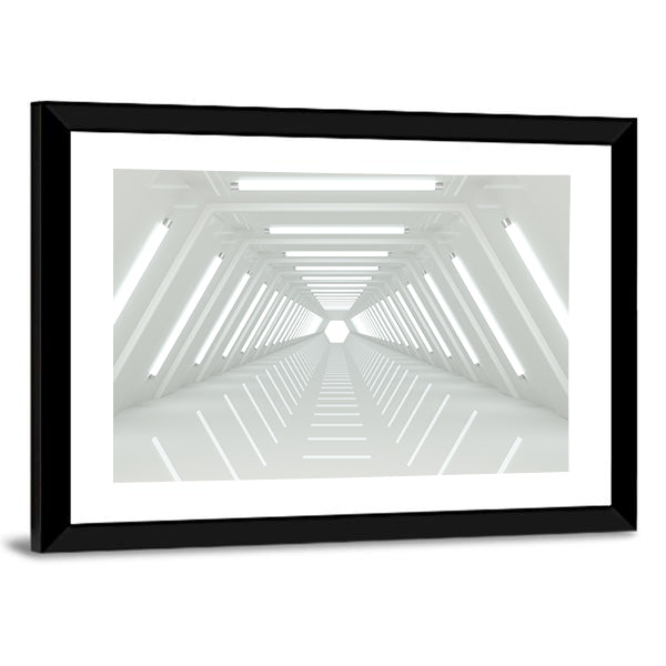 Futuristic White Corridor Tunnel Canvas Wall Art