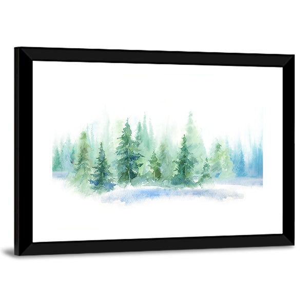 Misty Pine Forest Watercolor Canvas Wall Art
