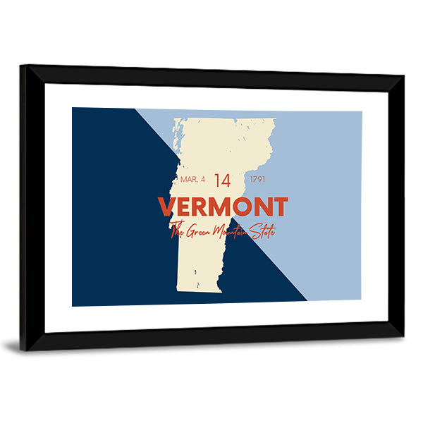 Vermont Map with Statehood Date Canvas Wall Art