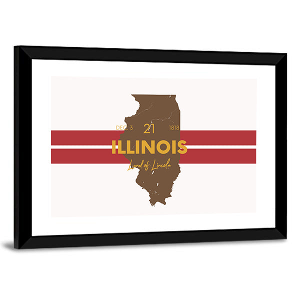 Illinois Map with Land of Lincoln Canvas Wall Art