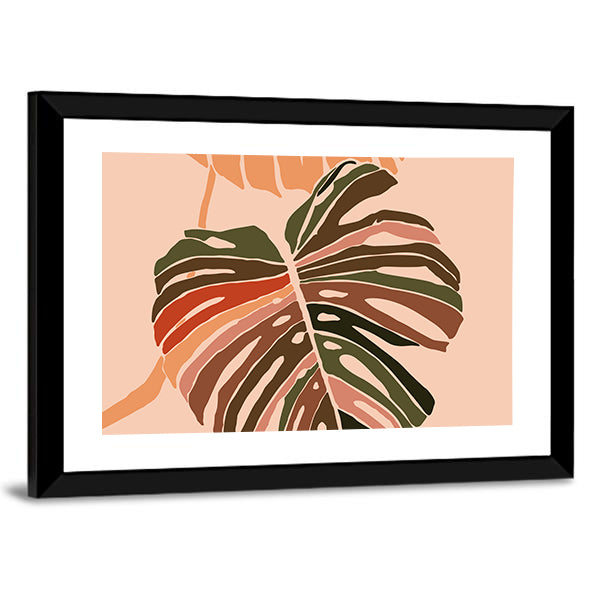 Monstera Leaf Color Block Illustration Canvas Wall Art