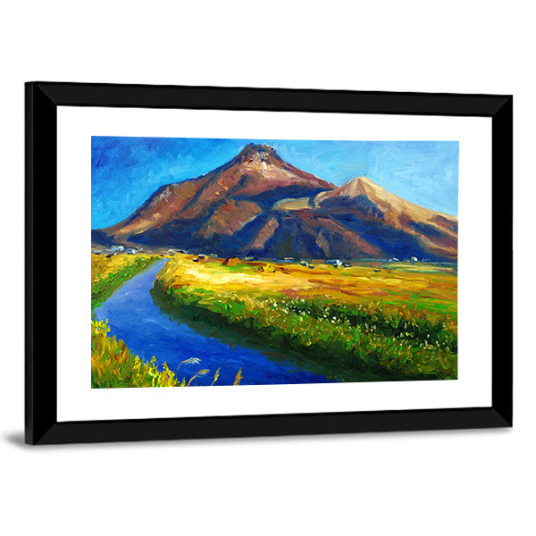 Jagged Mountain with Winding River Canvas Wall Art
