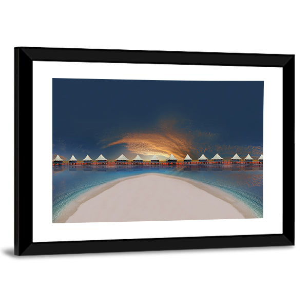 Overwater Bungalows at Sunset Canvas Wall Art