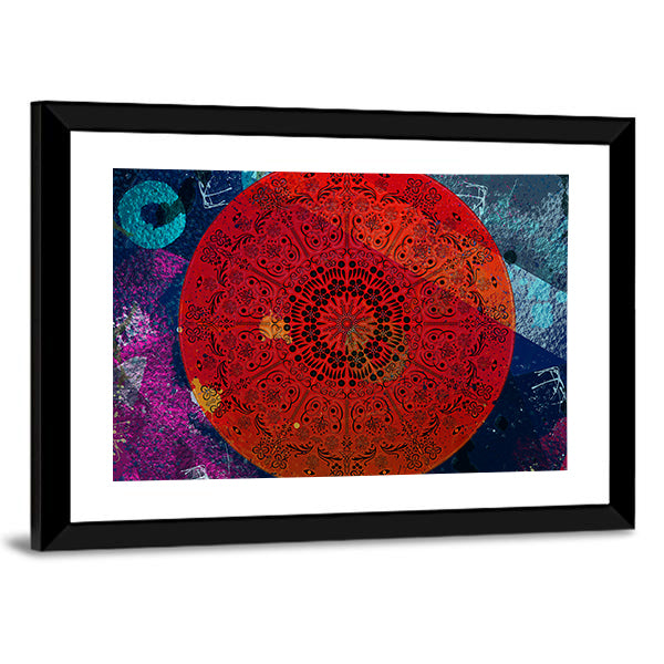 Intricate Red Mandala with Teal Accent Canvas Wall Art