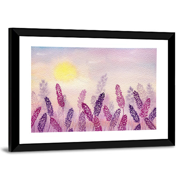 Misty Lavender Field at Sunrise Canvas Wall Art