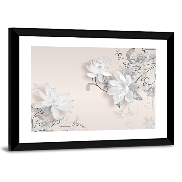 3d White Lotus Floral Mural Canvas Wall Art