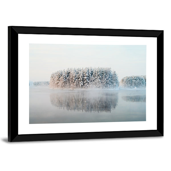 Unfrozen Lake In Winter Forests Of Karelia Russia Canvas Wall Art