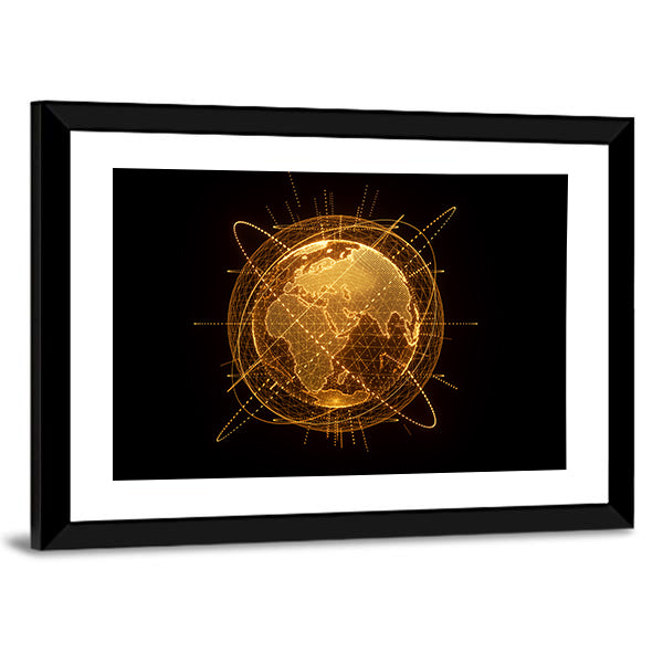 Global Network Wireframe Globe Canvas Wall Art