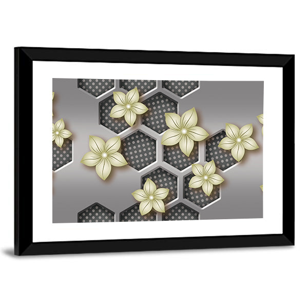 3d Geometric Flower with Honeycomb Pattern Canvas Wall Art
