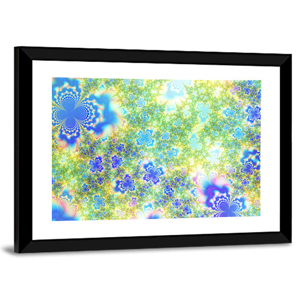 Fractal Floral Geometry in Blue and Green Canvas Wall Art