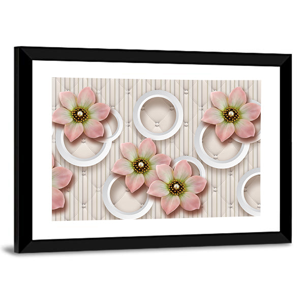 3d Pink Floral with Pearl-centered Blooms Canvas Wall Art