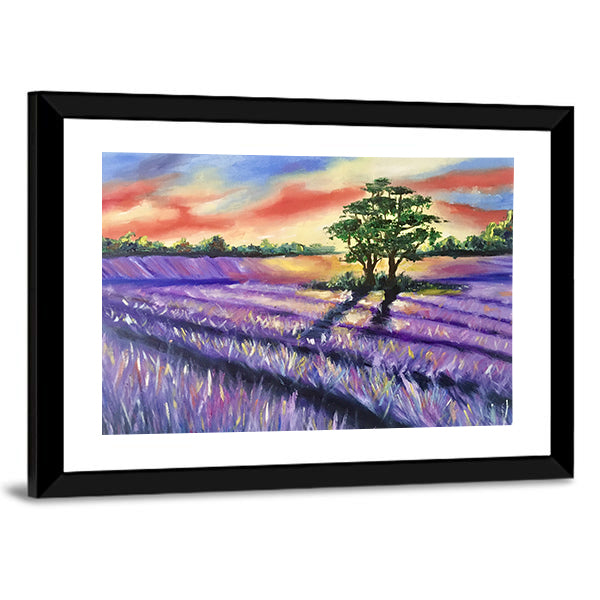 Lavender Field at Golden Sunset Canvas Wall Art