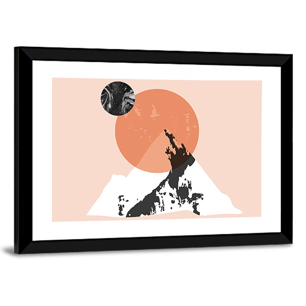 Sun and Moon Minimalist Mountain Landscape Canvas Wall Art