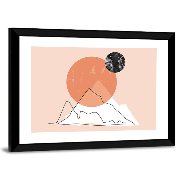 Peach Mountain Minimalist Line Canvas Wall Art