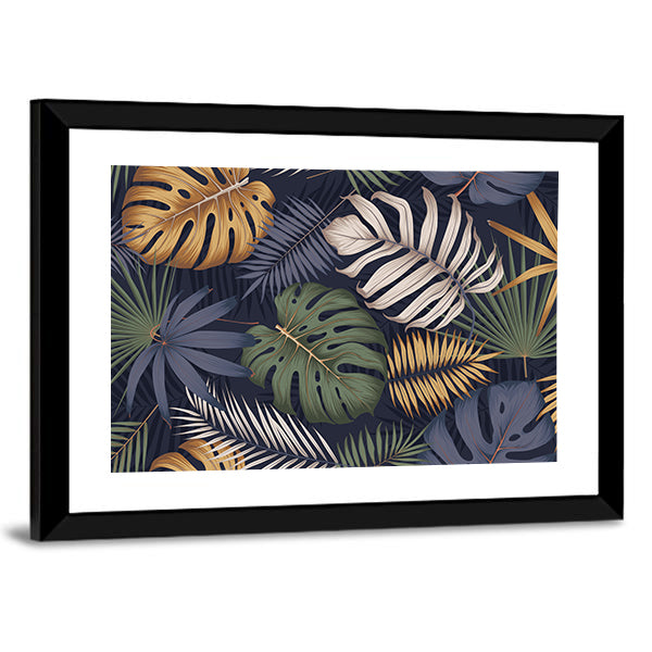 Monstera and Palm Leaf Pattern Canvas Wall Art