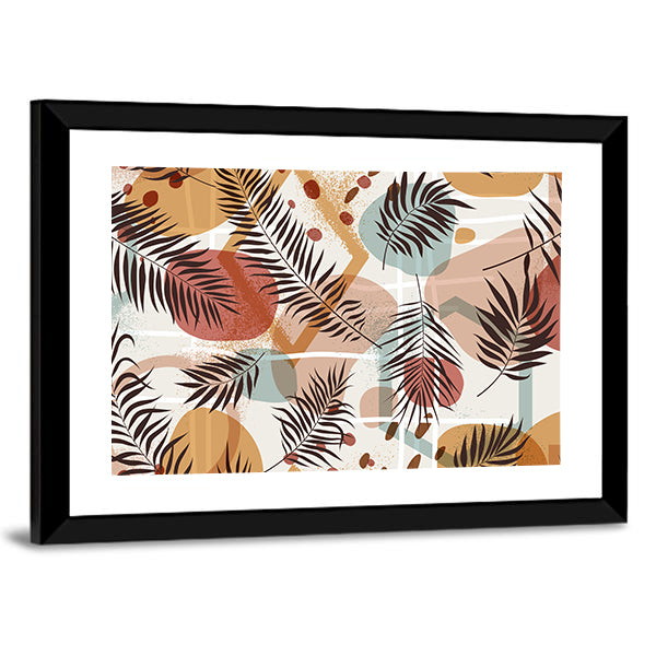 Terracotta Tropical Palm Fronds Pattern Canvas Wall Art