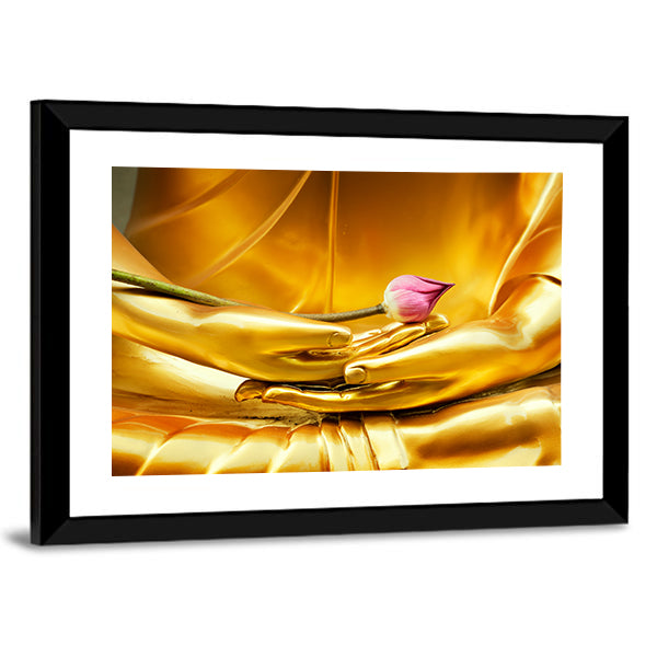 Lotus In Hand Of Buddha Canvas Wall Art