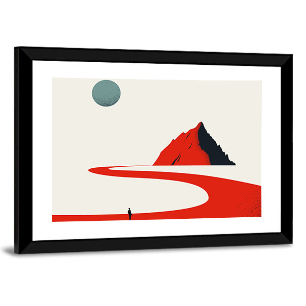 Solitary Figure on Red Path to Geometric Mountain Canvas Wall Art