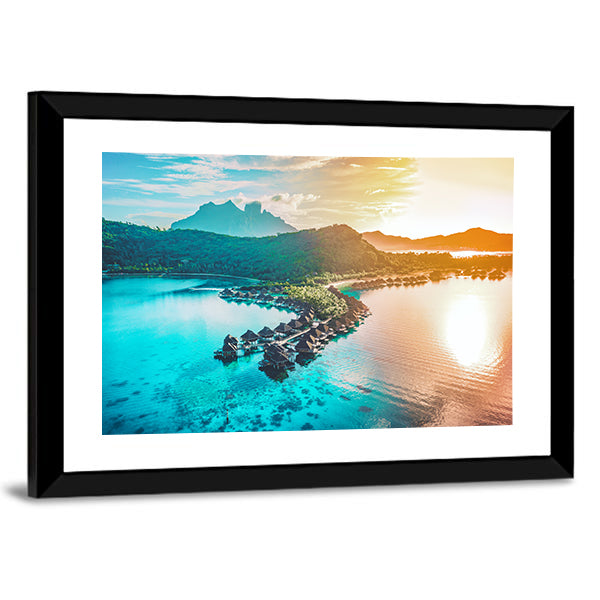 Bora Bora Overwater Bungalows at Sunset Canvas Wall Art