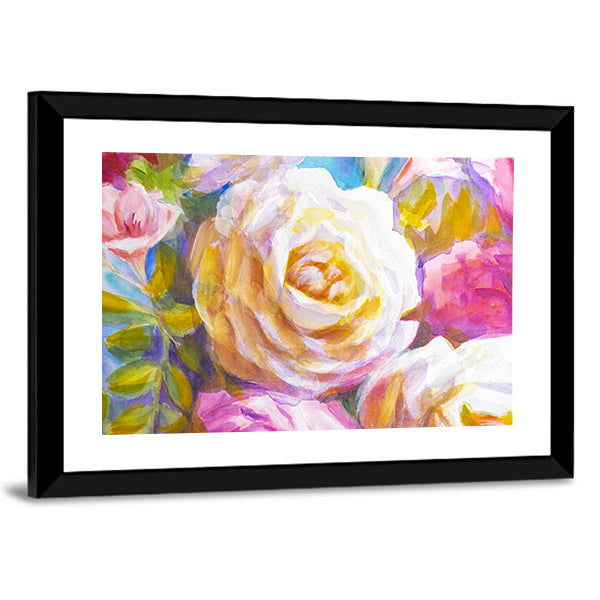 Peonies and Roses Bouquet Sketch Canvas Wall Art
