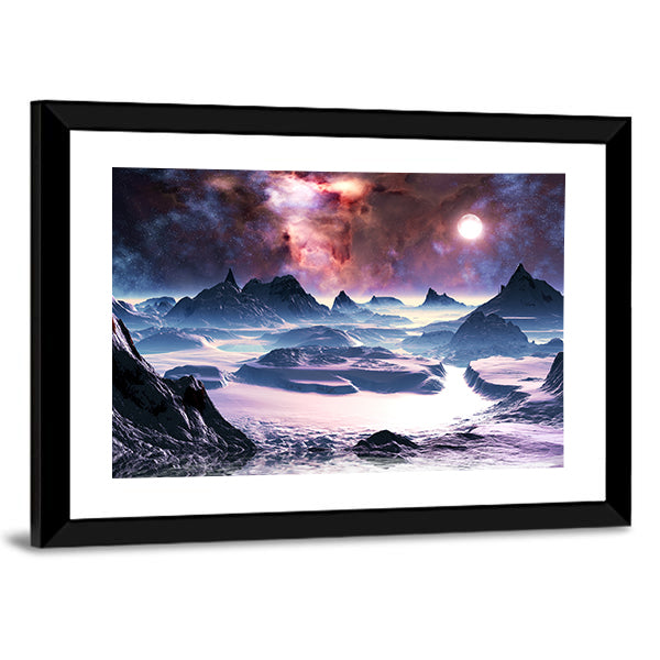 Winter Aurora Over Alien Landscape Canvas Wall Art