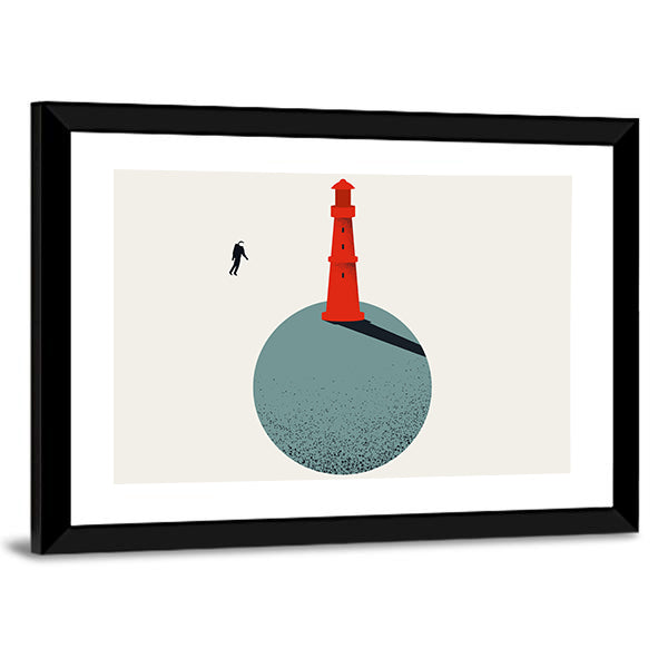 Red Lighthouse with Floating Astronaut Canvas Wall Art
