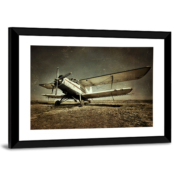 Grunge Vintage Military Biplane Canvas Wall Art