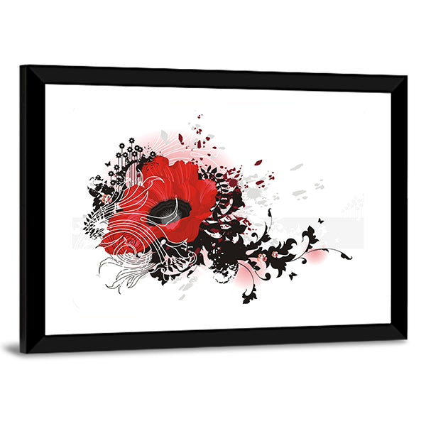 Red Poppy Abstract Floral Canvas Wall Art