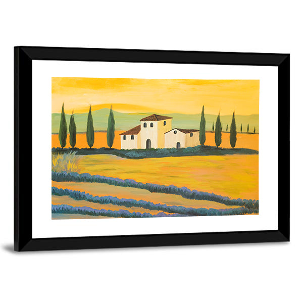 Tuscan Lavender Fields with Cypress Trees Canvas Wall Art