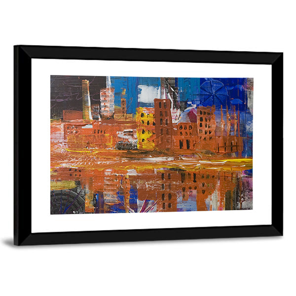 Metropolis Dusk Reflected Skyline Canvas Wall Art