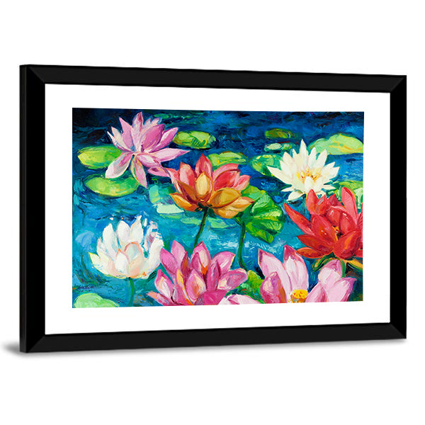 Lotus and Water Lilies Close-up Canvas Wall Art