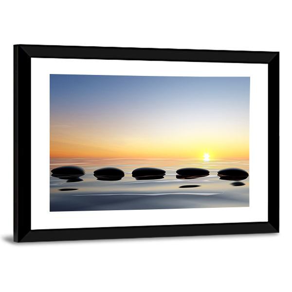 Zen Stones on Calm Lake Canvas Wall Art