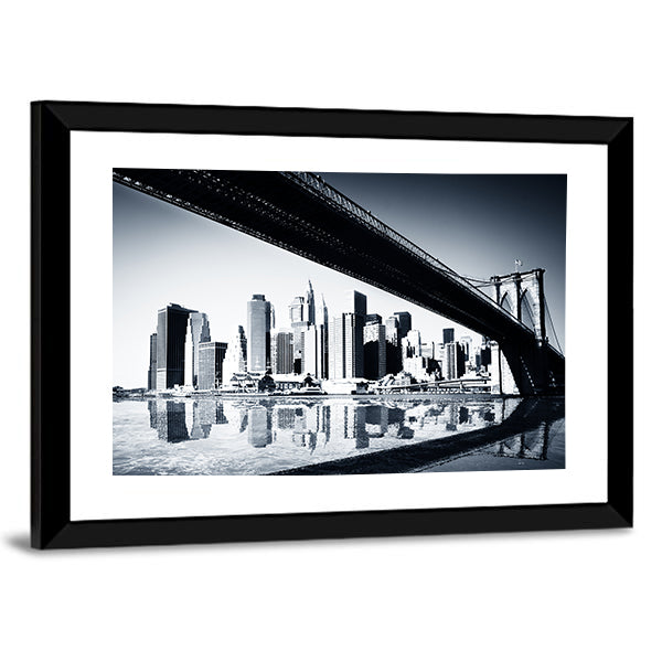 Manhattan Skyline Under Brooklyn Bridge Canvas Wall Art