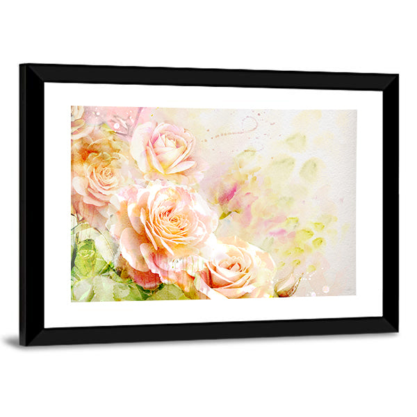 Soft Pastel Watercolor Roses Canvas Wall Art